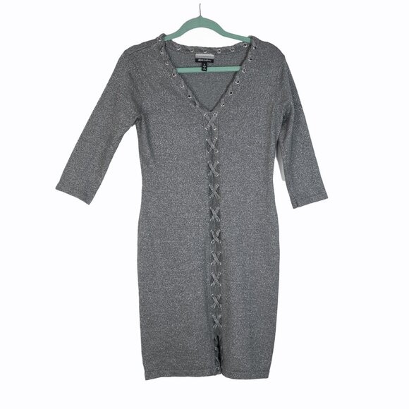 Allison Brittney Womens Silver Glitter Sweater Dress 3/4 Sleeves Midi Gray Sz S - Picture 5 of 13